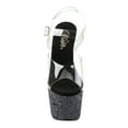 thumbnail image 2 of 7" Heel, 2 3/4" PF Ankle Strap Sandal w/ Holo Glitter Bottom - Clr/Blk Holo Glitter, 11, 2 of 6