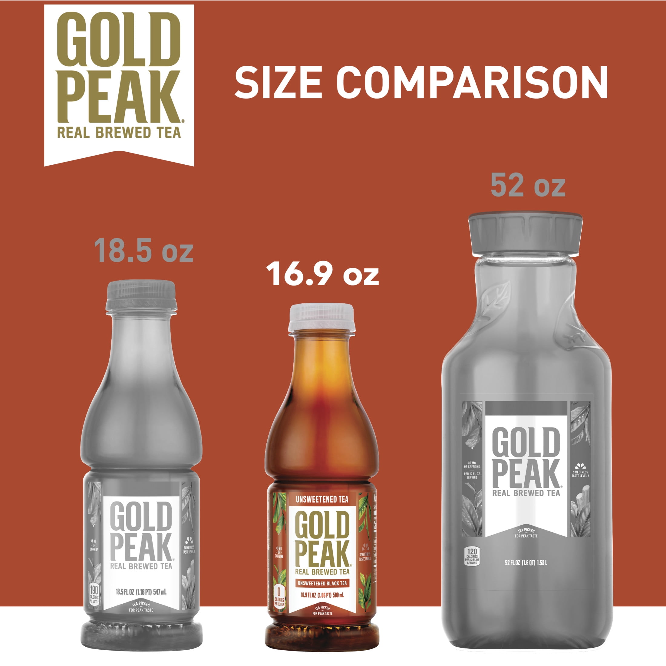 Gold Peak Iced Tea, Unsweetened Tea Bottles, 16.9 fl oz, 6 Pack