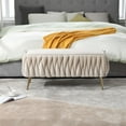 thumbnail image 6 of Comfort Stretch 42.13" Length Velvet Storage Ottoman Bench for Living Room,White Bedroom Bench with Entryway Storage Rectangular Upholstered Fabric Footrest Stool Padded Seat with Golden Metal Leg, 6 of 9