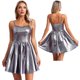 thumbnail image 3 of Vestido corto de cintura alta para mujer, vestido camisero de charol, vestido metálico brillante, disfraz de club nocturno para baile en barra, 3 of 5