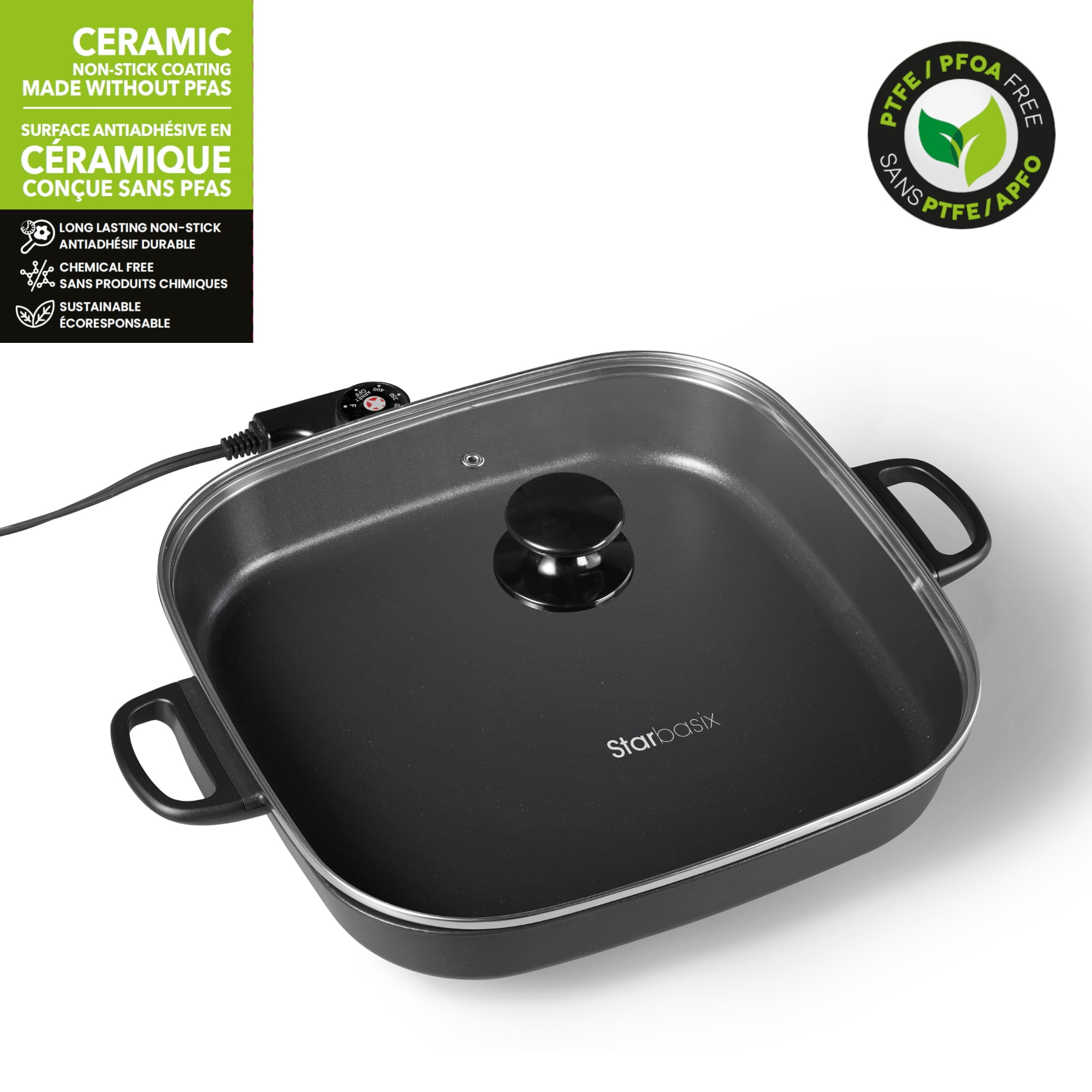 Starbasix Electric Skillet - 12" x 12", Ceramic Coating