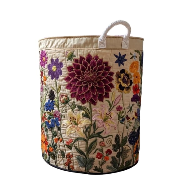 Lumxatz Boho Quilted Laundry Hamper with Handles, Extra Soft Large Floral Storage Organizer for Bedroom, Portable Washing and Storage Container A