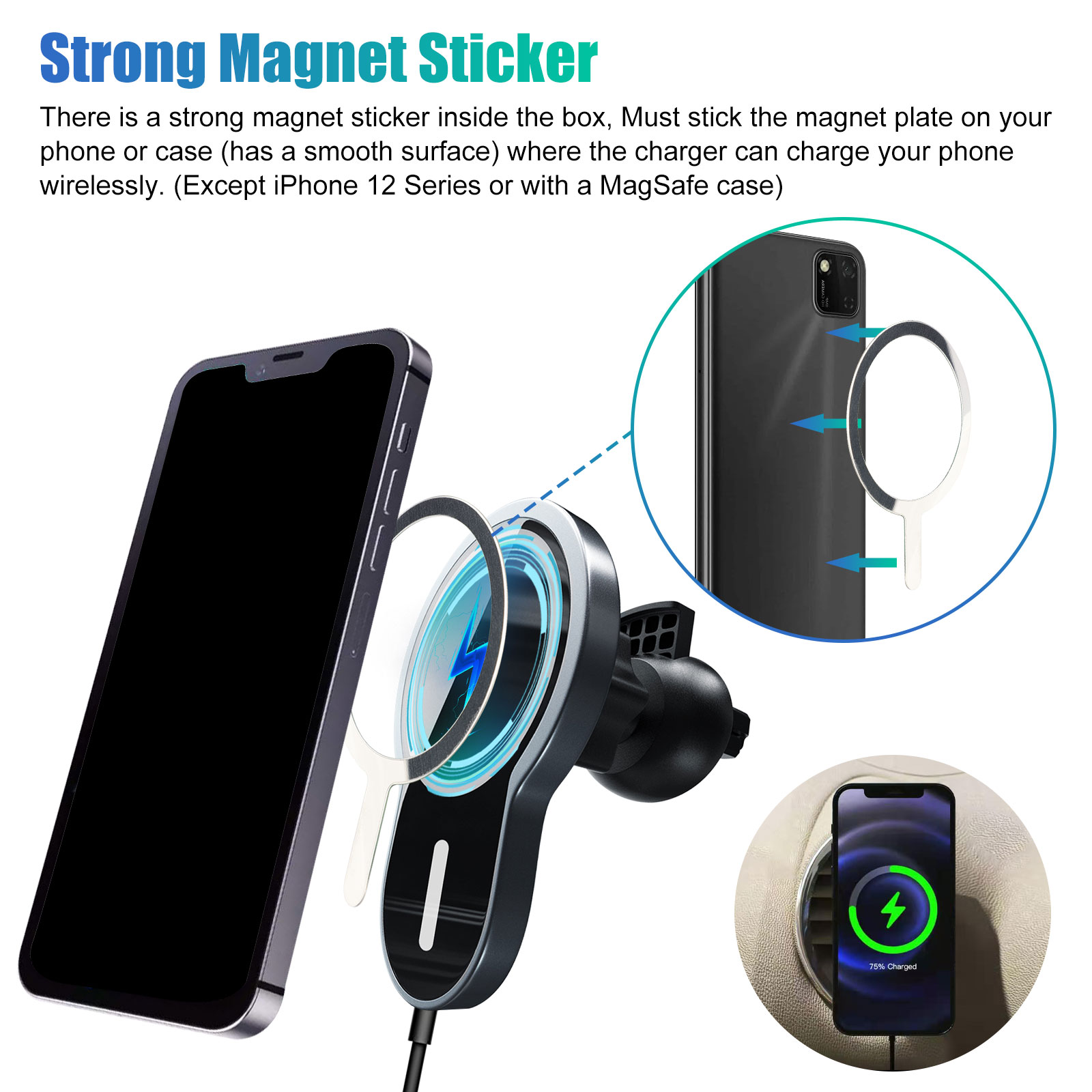 For Apple iPhone 12 Magnetic Magsafe Wireless Car Charger Mount, Fast  Charging Air Vent Car Holder Compatible with iPhone 12/12 Pro/12 Pro Max/12  Mini, Phone Auto Clamping Car Mount Charger