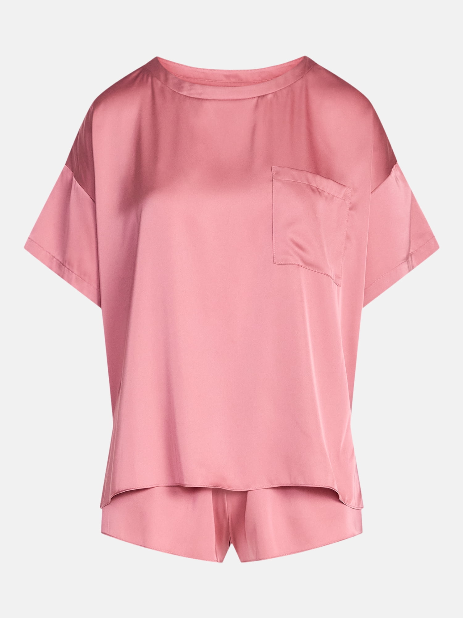 Joyspun Women’s Short Sleeve Stretch Satin Top and Shorts Pajama Set, 2-Piece, Sizes XS-3X