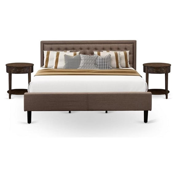 East West Furniture Kendall 3-Piece Wood King Bedroom Set in Brown/Jacobean