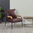 thumbnail image 4 of Clipop  Faux Leather Single Sofa Couch, Modern Accent Armchair with Solid Wood Armrest and Sturdy Metal Frame, for Living Room,Adult, Brown, 4 of 9