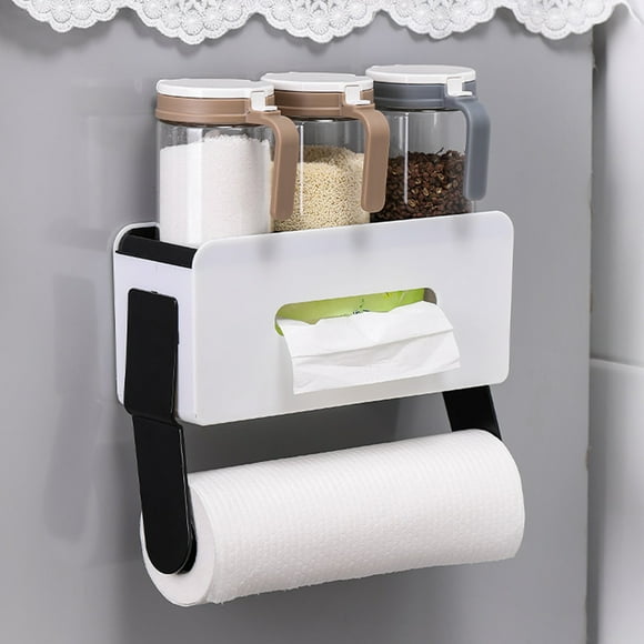 BAOPAI Large Magnetic Fridge Organizer with Spice Rack and Paper Towel Holder Space Saving Multi Purpose Kitchen Shelf No Drill Installation