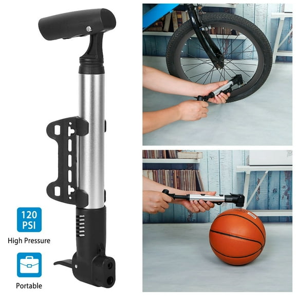 Portable Bike Tire Inflator, Ball Pump Inflator Bicycle Pump, Bicycle Tire Air Pump Inflator for Bike Basketball Football, Black