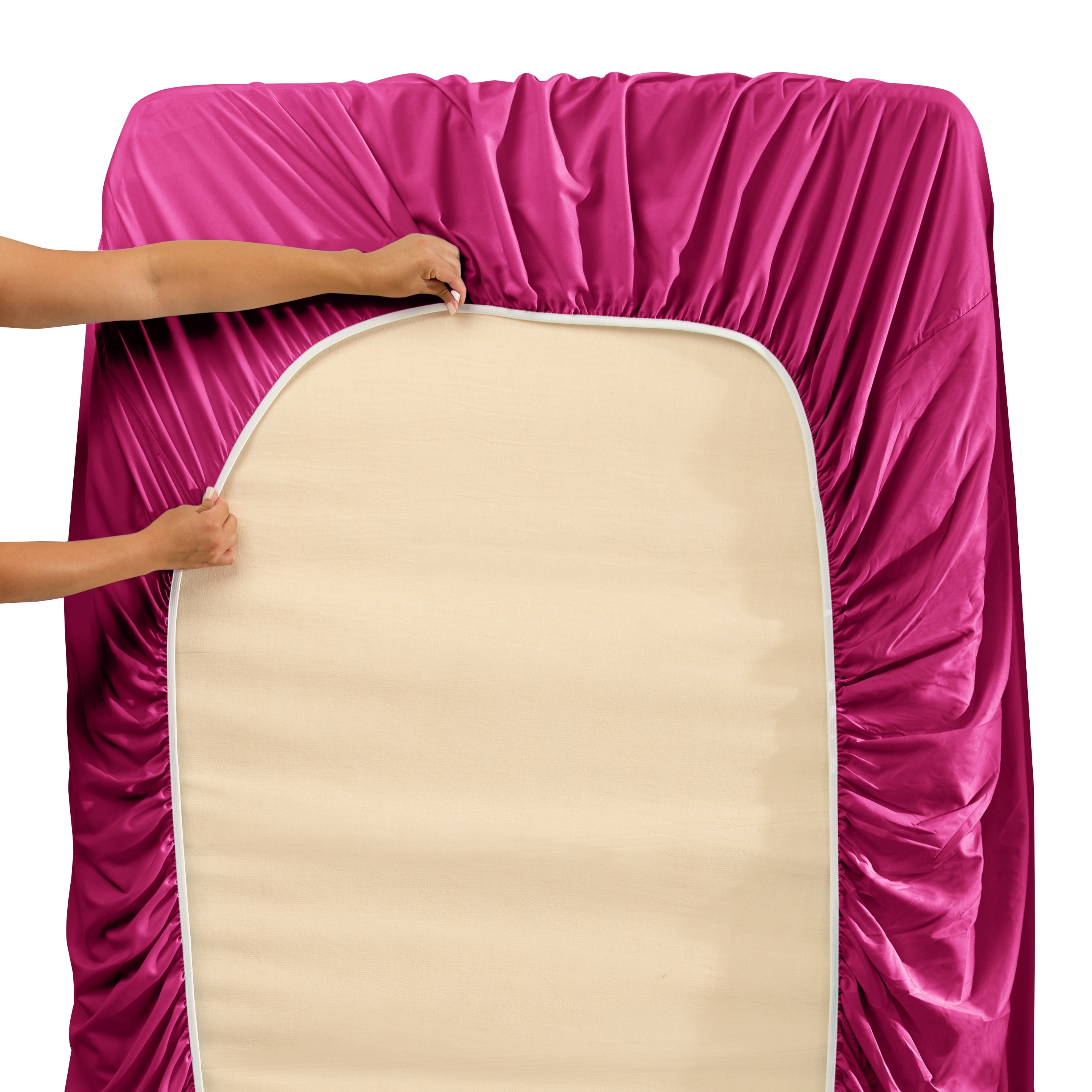Clara Clark 18" - 21" Extra Deep Pocket Fitted Sheet, Fits High Profile Mattresses with Toppers, Premium 1800 Collection Double Brushed Soft Microfiber, Full Size, Magenta