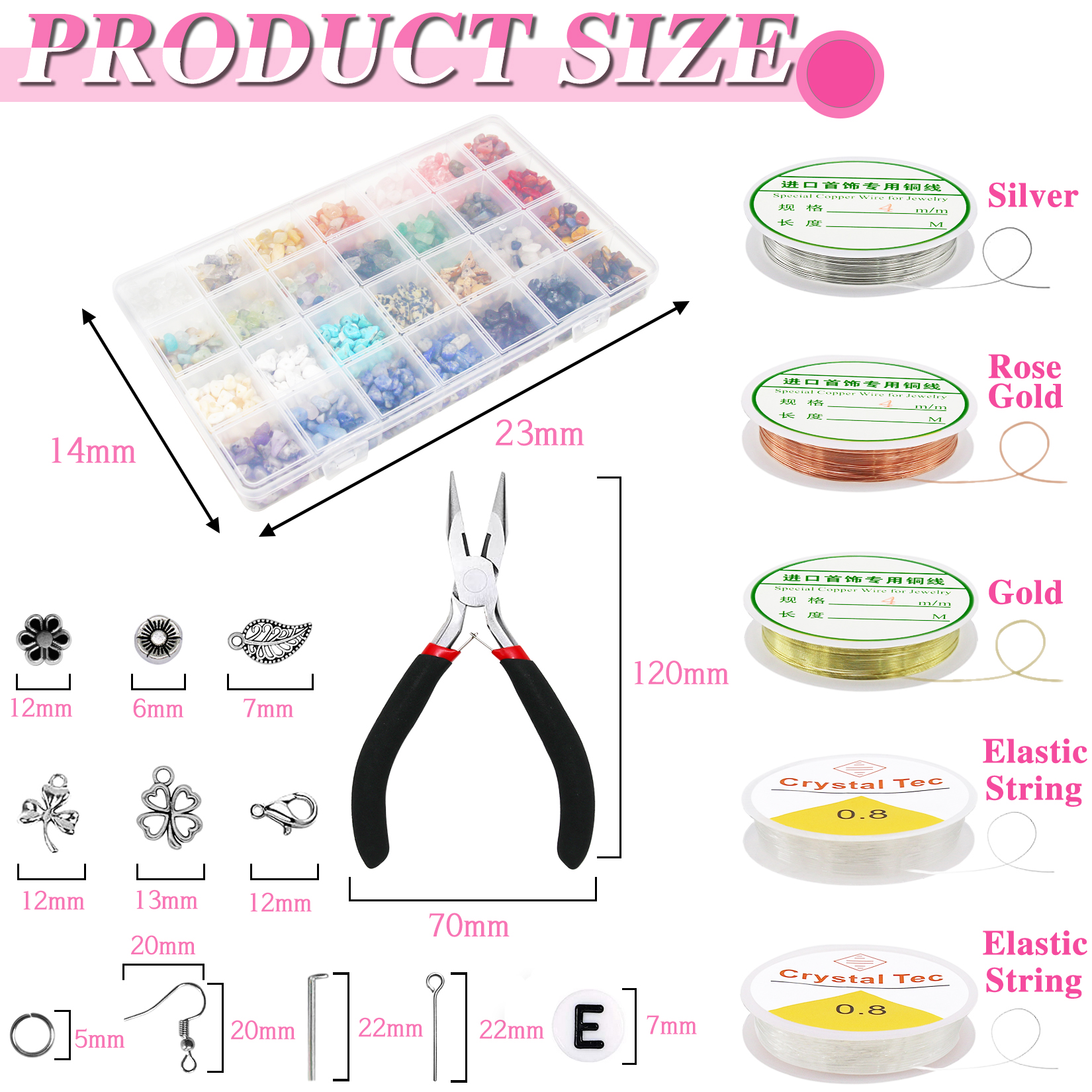 HXXF Ring Making Kit with Crystals, 1950Pcs Jewelry Making Kit with 28 Colors Crystal Gemstone Chip Beads, Letter Beads, Jewelry Wire, Pliers and Other Jewelry Ring Making Supplies