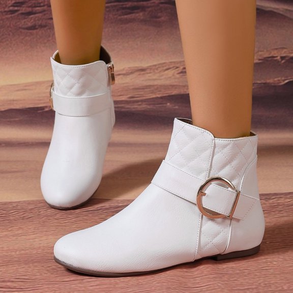 HWRETIE Casual Flat Booties for Everyday Wear,Stylish Slip-On Boots with Comfortable Flat Soles,Versatile for Any Occasion in Spring and Summer White/9.5(43)