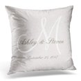 thumbnail image 1 of RYLABLUE Blanc Initiales Moderne Mariage Monogramme Rustique Lin Tan Lettres Taie d'Oreiller Couverture 16x16 Pouces, 1 of 1