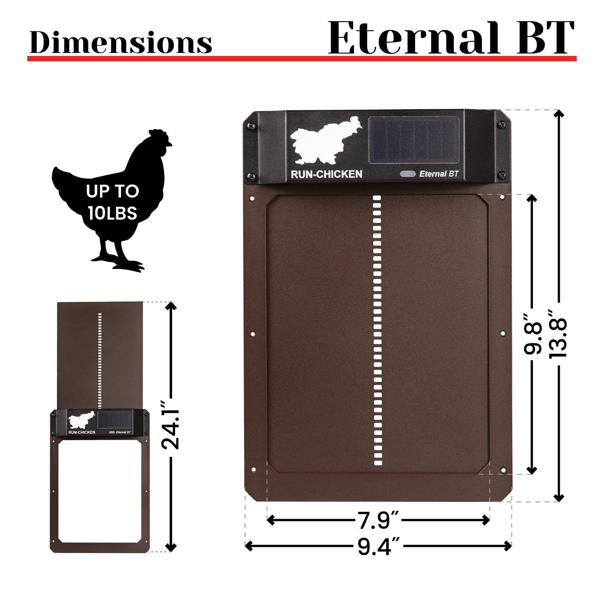 Eternal BT RUN-CHICKEN Door – Solar-Powered Automatic Coop Door with Bluetooth Control (Brown)