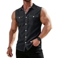 thumbnail image 2 of Mens Summer Shirt Button Down Breathable Collared Sleeveless Top Casual Lightweight Cotton Linen Tank Tops Dressy (S,Black), 2 of 9