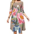 thumbnail image 1 of Ilustración de jarrón Vestido de cuello cuadrado Nuevo vestido elegante de talla grande para mujer Vestido ceñido a la cintura Florero de flores, 1 of 6