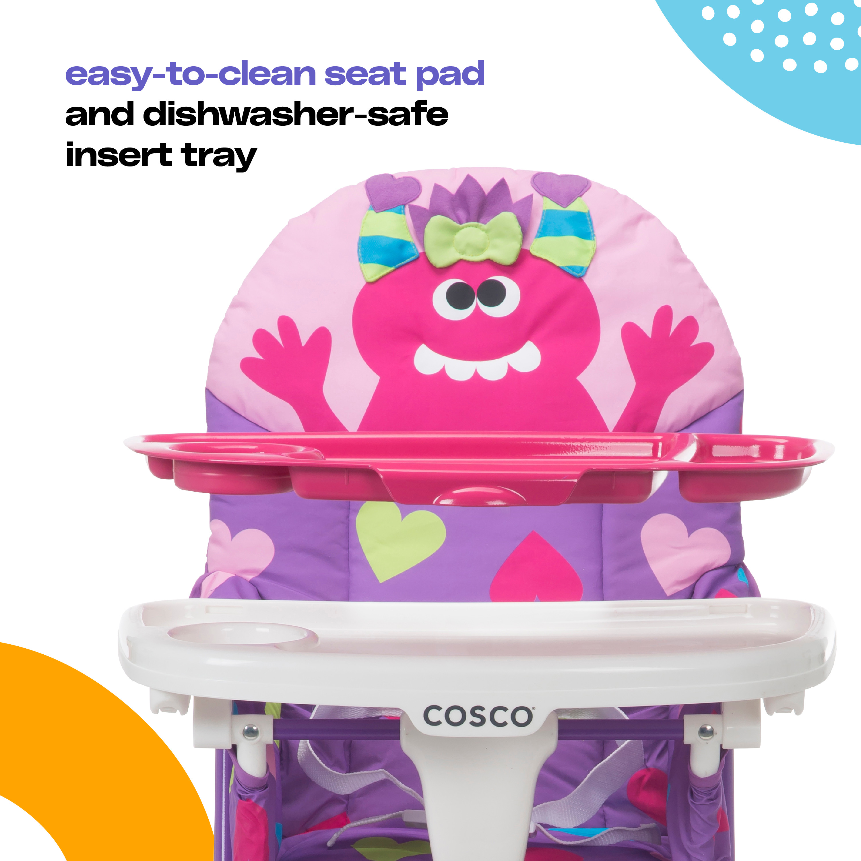 Cosco Kids Simple Fold Deluxe High Chair, Monster Shelley - image 4 of 17