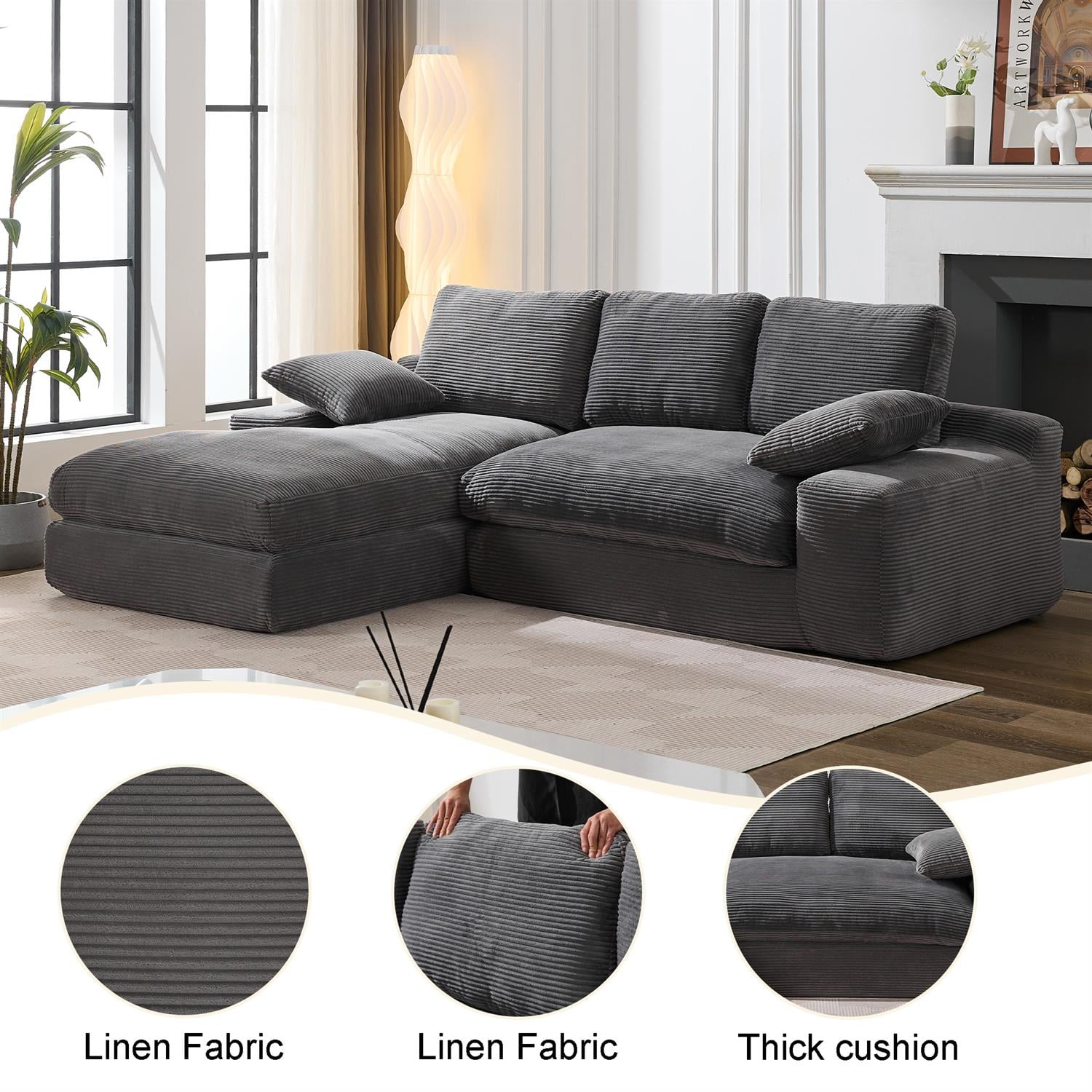Demi Bonn 99"x69" L-Shape Modular Sectional Sofa Set, Modern Minimalist Upholstered Sleeper Couch for Bedroom & Living Room, No Installation, Gray