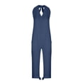 thumbnail image 4 of Summer Saving Wycnly Jumpsuits for Women Dressy Vintage Cotton Linen Loose Baggy Halter Long Jumpsuits with Pocket Summer V-Neck Sleeveless Solid Maxi Trendy Rompers Navy s, 4 of 7