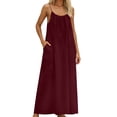 thumbnail image 3 of TaTaai Ladies Casual Loose Fit Backless Maxi Dress Solid Color Sleeveless Round Neck Loungewear with Pockets Gift, 3 of 9