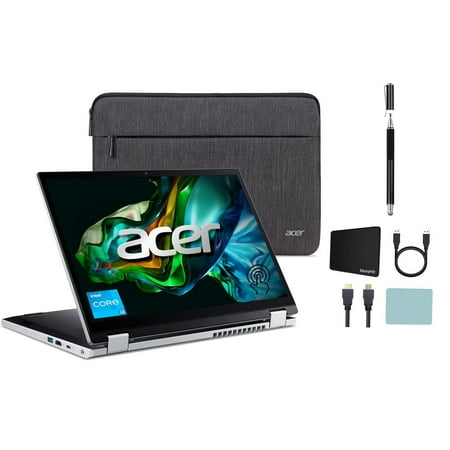 Acer Aspire 3 Spin 14 2-in-1 Convertible Laptop 14" WUXGA (1920 x 1200) IPS Touch, Intel Core i3-N305, 8GB LPDDR5, 128GB SSD, 360° Hinge Design, Windows 11 Home, Silver + Mazepoly Accessories