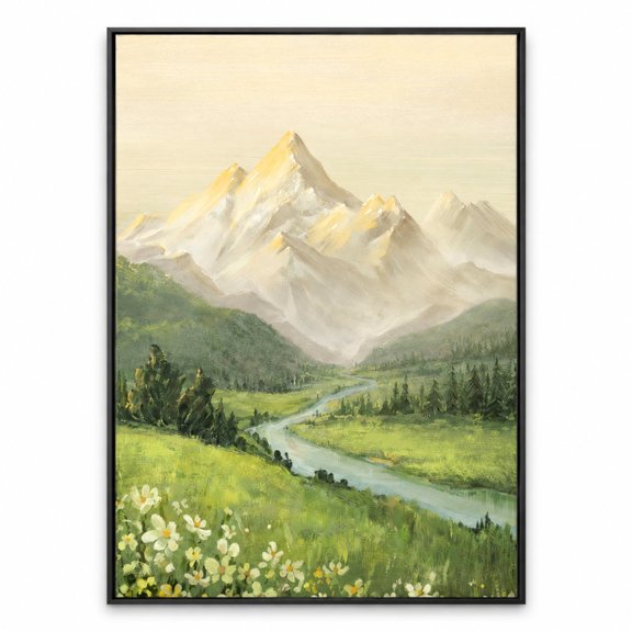 Framed Green Abstract Landscape Wall Art Decor for Living Room, 12x16 In | Coastal Canvas Prints, Modern Minimalist Paintings, Rustic Nature Square Pictures, Bedroom, Dining Room Bathroom Wall Decor