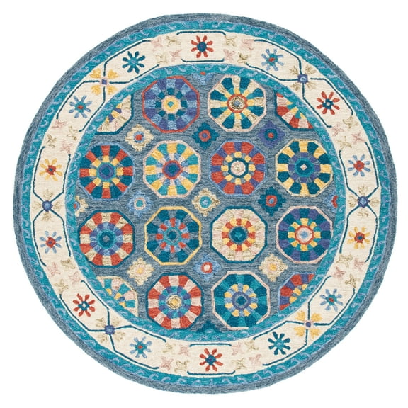 SAFAVIEH Metro Audra Medallion Area Rug, Blue/Ivory, 6' x 6' Round