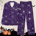 thumbnail image 5 of Hvot&aat Ladies' Casual Halloween Long Sleeve Lapel Trousers Sets Ghost/Pumpkin/Bat Print Sleepwear, 5 of 5