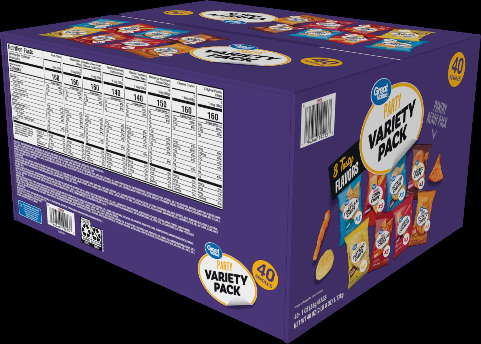 Great Value Flavor Variety Chips, 1 oz, 40 Count
