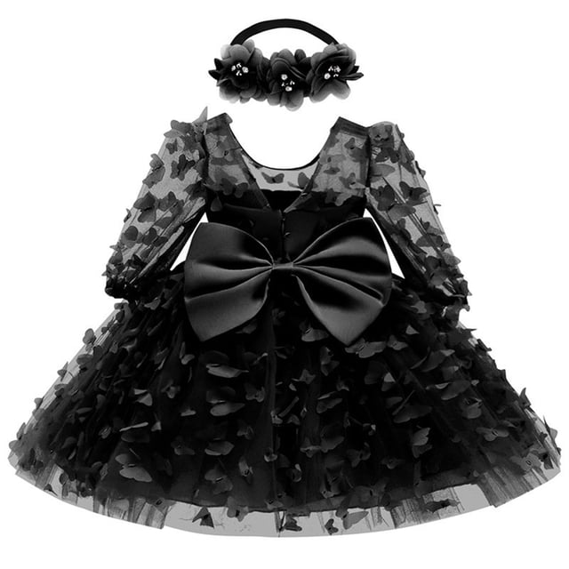 Odeerbi 3-24 Meses Niñas Mariposa Tul Vestidos Baby Shower Vestidos Con Cinta Lazo Algodón Fiesta de Cumpleaños Vestido de Manga Larga Empalme Vestido de Malla