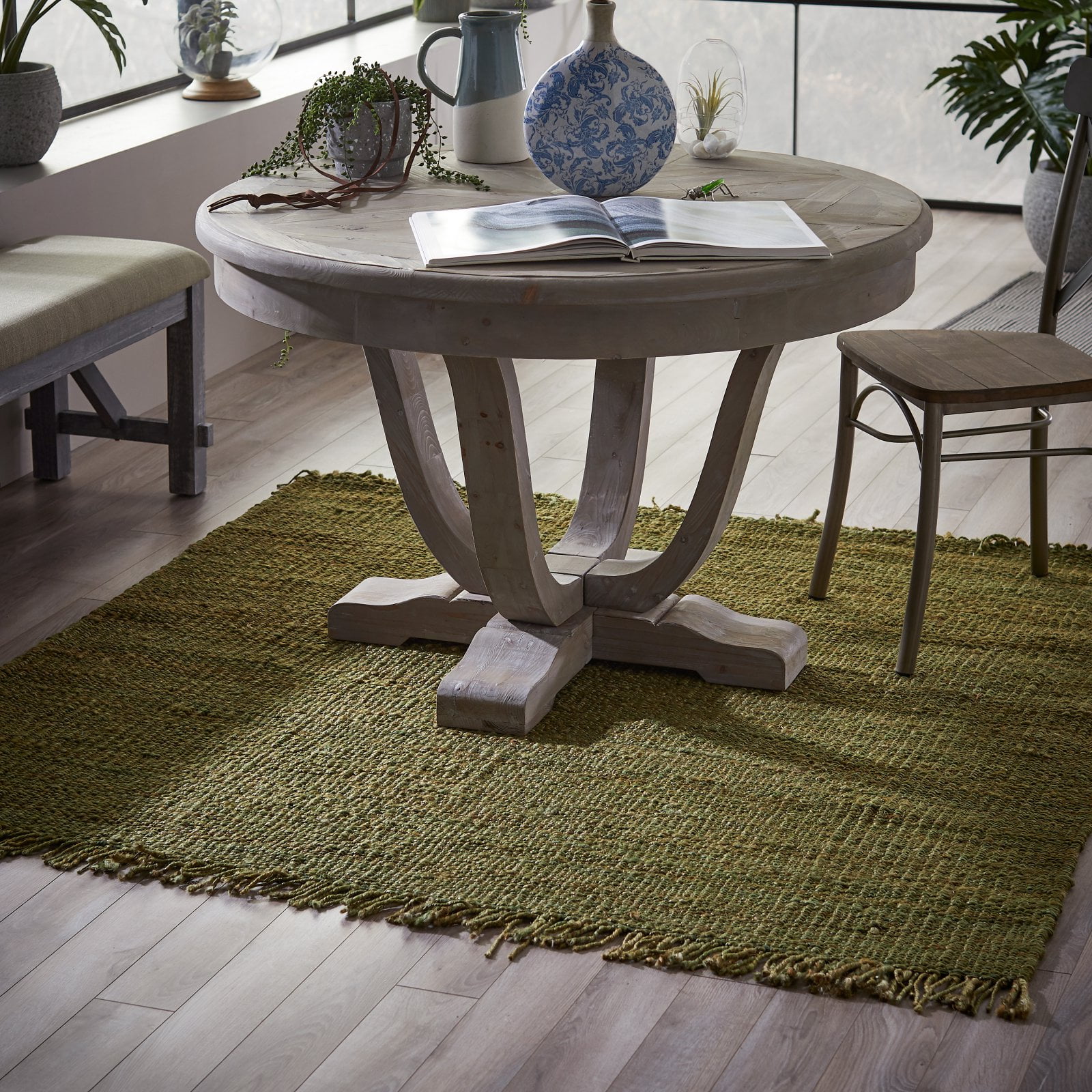 SAFAVIEH Natural Fiber Clara Braided Jute Area Rug, Green, 5' x 8'
