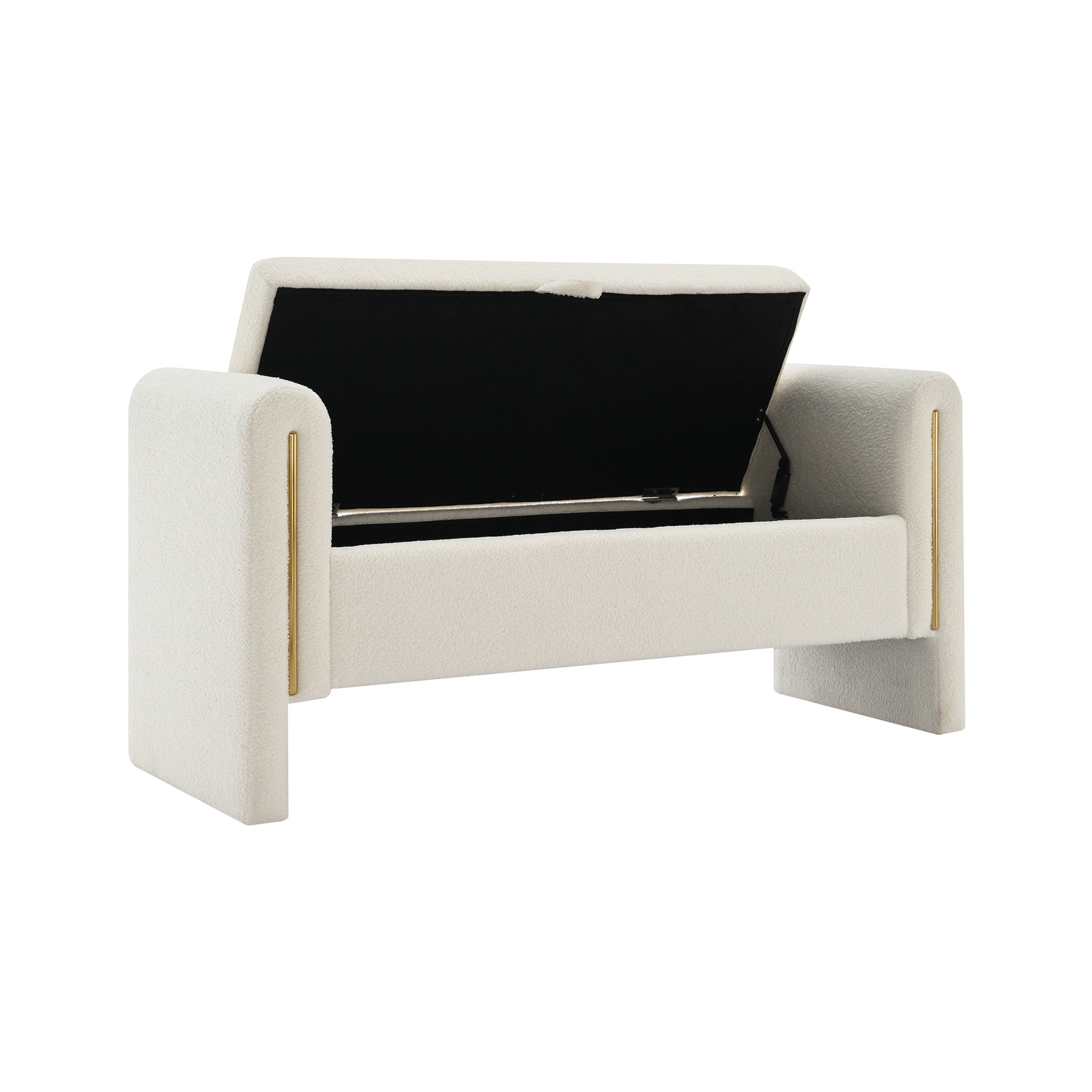 Orion Modern 41.7"W Teddy Upholstery Storage Ottoman Bench with Metal Accents, White