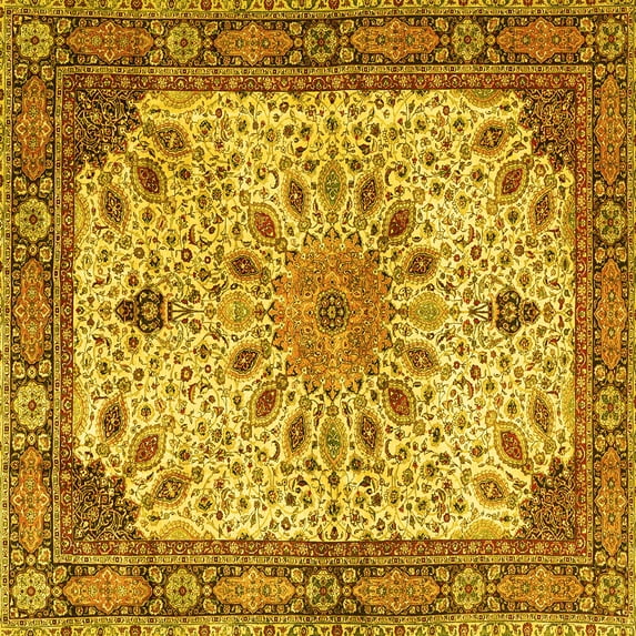 Ahgly Company Indoor Square Persian Yellow Traditional Area Rugs, 7' Square