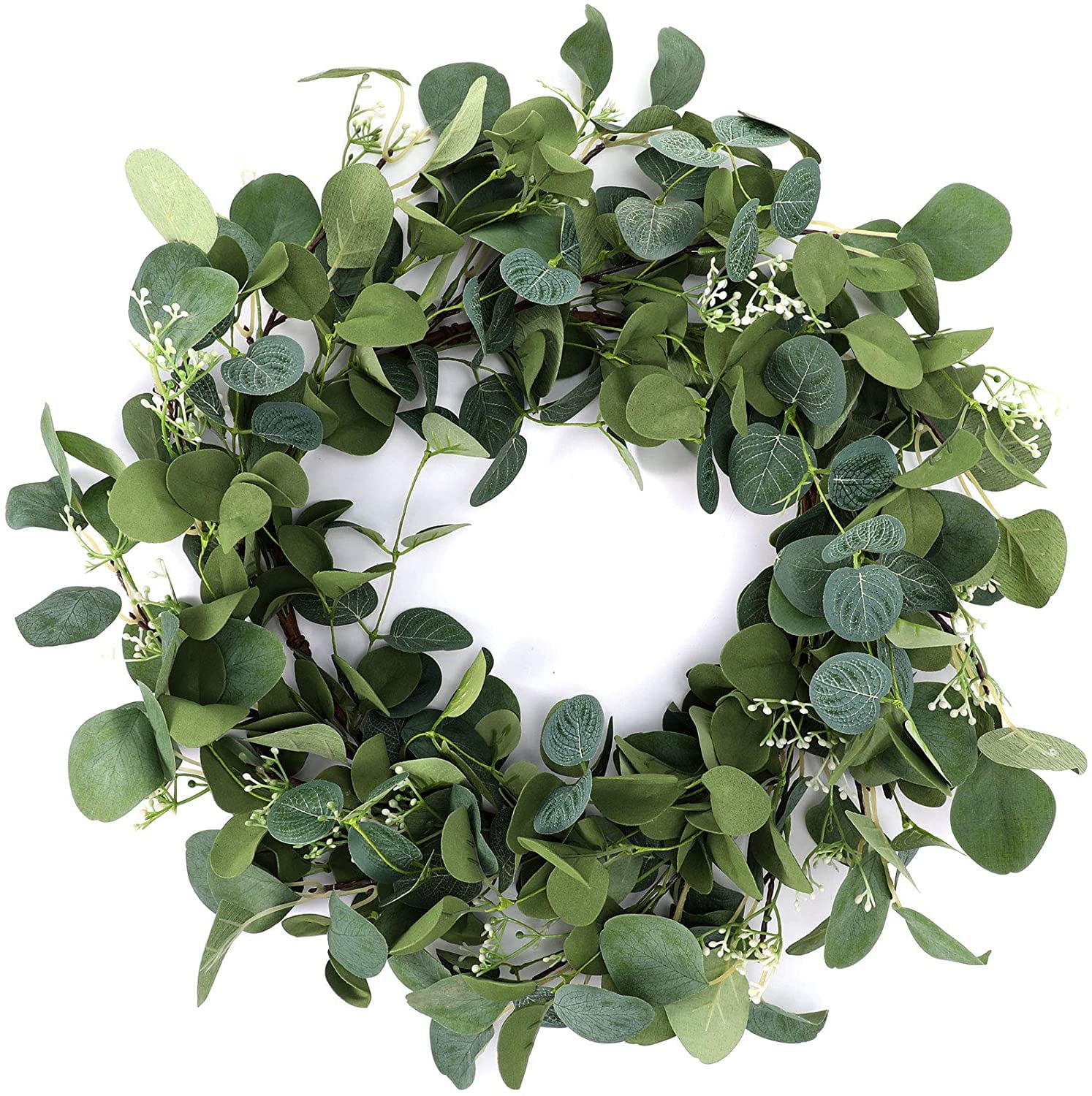 Dolity 2X Artificial Eucalyptus Wreath Green Leaves Front Door Hanging Wall Decoration 55cm 