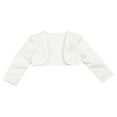 thumbnail image 4 of ZDHoor Kids Girls Satin Shrug Cardigan 3/4 Sleeve Pleated Bolero for Evening Wedding Party Ivorywhite-D 6, 4 of 7