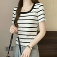 thumbnail image 6 of Youyipin womens tops Women's Striped T Shirts Short Sleeve Crop Tee Top Slim Fitted Knit Tops spring tops for women, 6 of 8