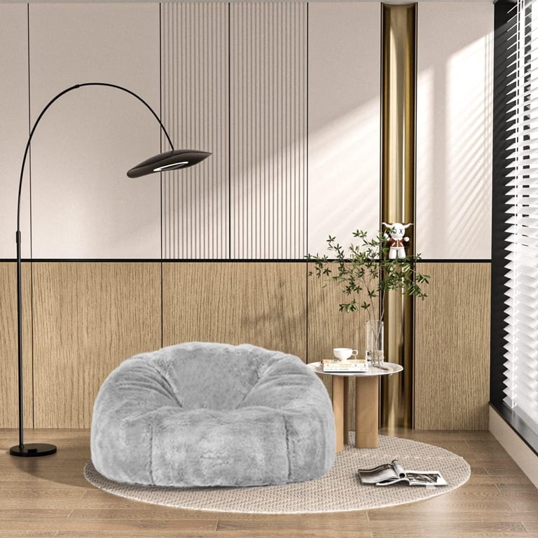 6FT Giant Bean Bag Chair Cover (No Filler) - Soft Faux Fur, Washable, With Liner, For DIY Sofa Bed