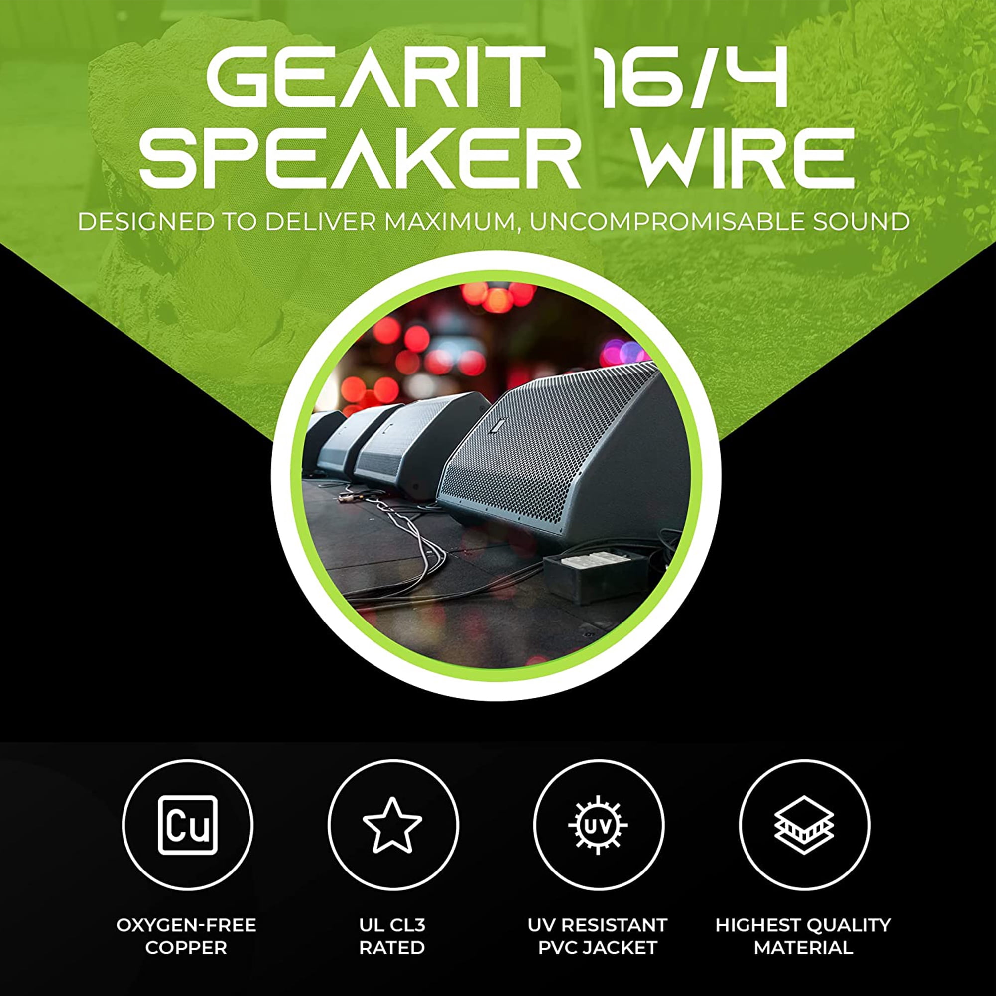 GearIT 16/4 16AWG Outdoor Speaker Cables for Direct Burial OFC Speaker Wire Audio Cable, Black 100-ft
