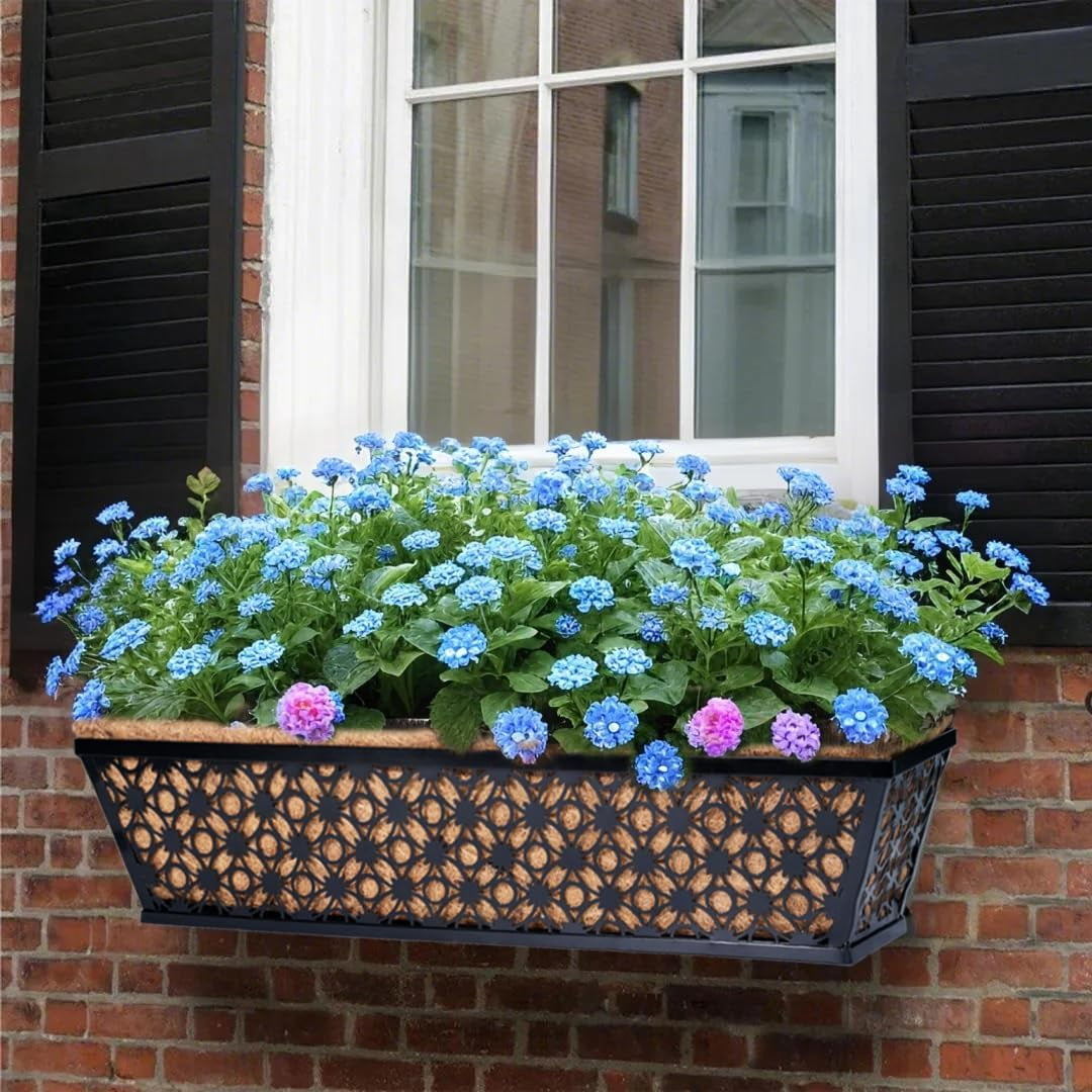 24 Inch 2 Pack Railing Planter Box with Adjustable Bracket,Window Planter Boxes Outdoor for Porch,Balcony Planters Railing Hanging,Fence,Patio Hanging Planters for Garden