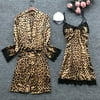 Womens Sexy Satin Sling Lace Leopard Sleepwear Lingerie Nightwear Underwear Set