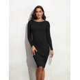 thumbnail image 3 of PrettyGuide Women's Boat Neck Bodycon Sweater Dress Long Sleeve Slim Fit Solid Ribbed Knit Midi Pullover Dresses, 3 of 7
