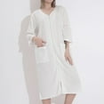 thumbnail image 3 of SWSMCLT Women's Summer House Coat Soft Waffle Housecoat Thin V Neck 3/4 Sleeve Night Gown Knit Robe Zip Up Knee Length Nightgown White Large, 3 of 4