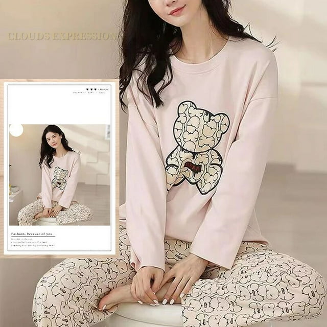 Pijamas de poliéster Kawaii para mujer, ropa de dormir de manga larga, servicio a domicilio, dibujos animados, informal, talla grande 5XL, primavera y otoño
