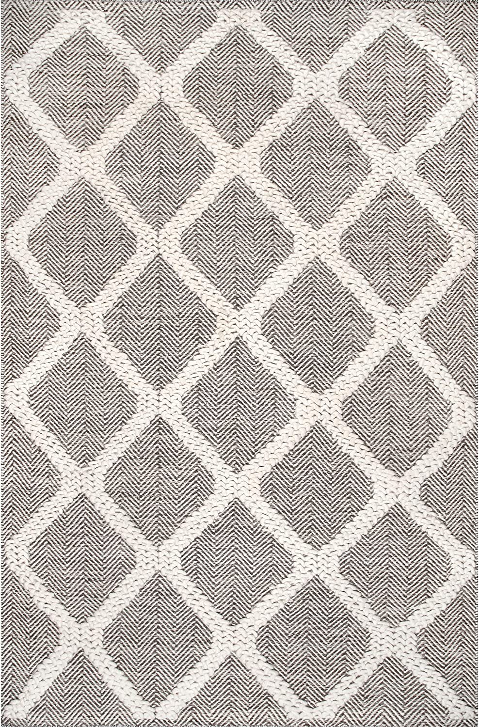 nuLOOM River Hand Woven Textured Trellis Wool Area Rug, 5' x 8', Beige