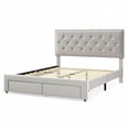 thumbnail image 1 of Vintage Upholstered Platform Bed Frame with Storage Drawers - Button Tufted Wingback Headboard, Noise-Free, No Box Spring Required, 1 of 7