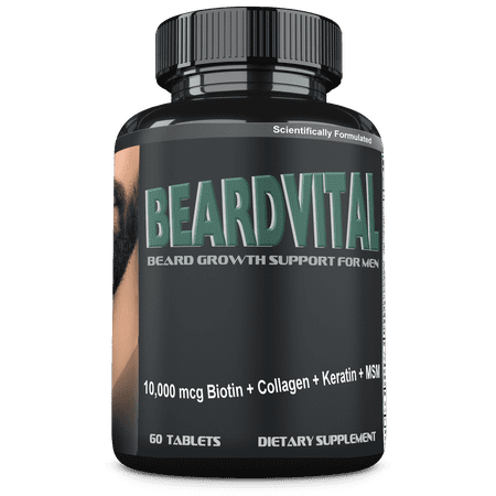BEARDVITAL Beard Growth Supplement for Men – Beard Vitamins with Biotin, Collagen, Keratin, MSM, Hyaluronic Acid & Zinc – Supports Fuller Thicker Beard, Hair, Skin & Nails – Men’s Beard Vitamins