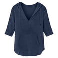 thumbnail image 5 of Women's Cotton Linen Hooded Cover Up, 3/4 Sleeve V-Neck Pocket Shirt, Lightweight Beach Kimono for Bikini Cover, Summer Vacation, and Resort Wear-Navy, 5 of 10