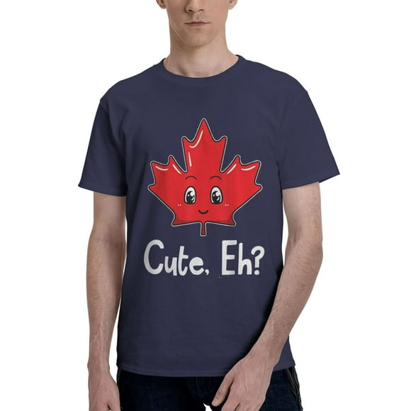 Eh Drapeau Canadien Feuille d'Érable Drôle Canada Souvenir Touriste T-Shirt à Manches Courtes de Base pour Hommes Bleu Marine Grand
