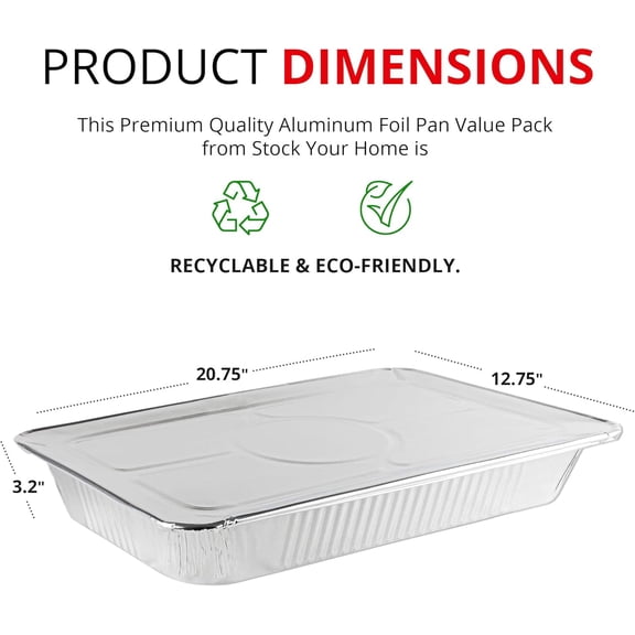 Aluminum Pans with Lids 21x13 Disposable Roasting Pans with Covers - 10 Foil Pans and 10 Foil Lids - Sturdy Catering Pans - Disposable Food Containers Great for Prepping Large Slabs of Meat