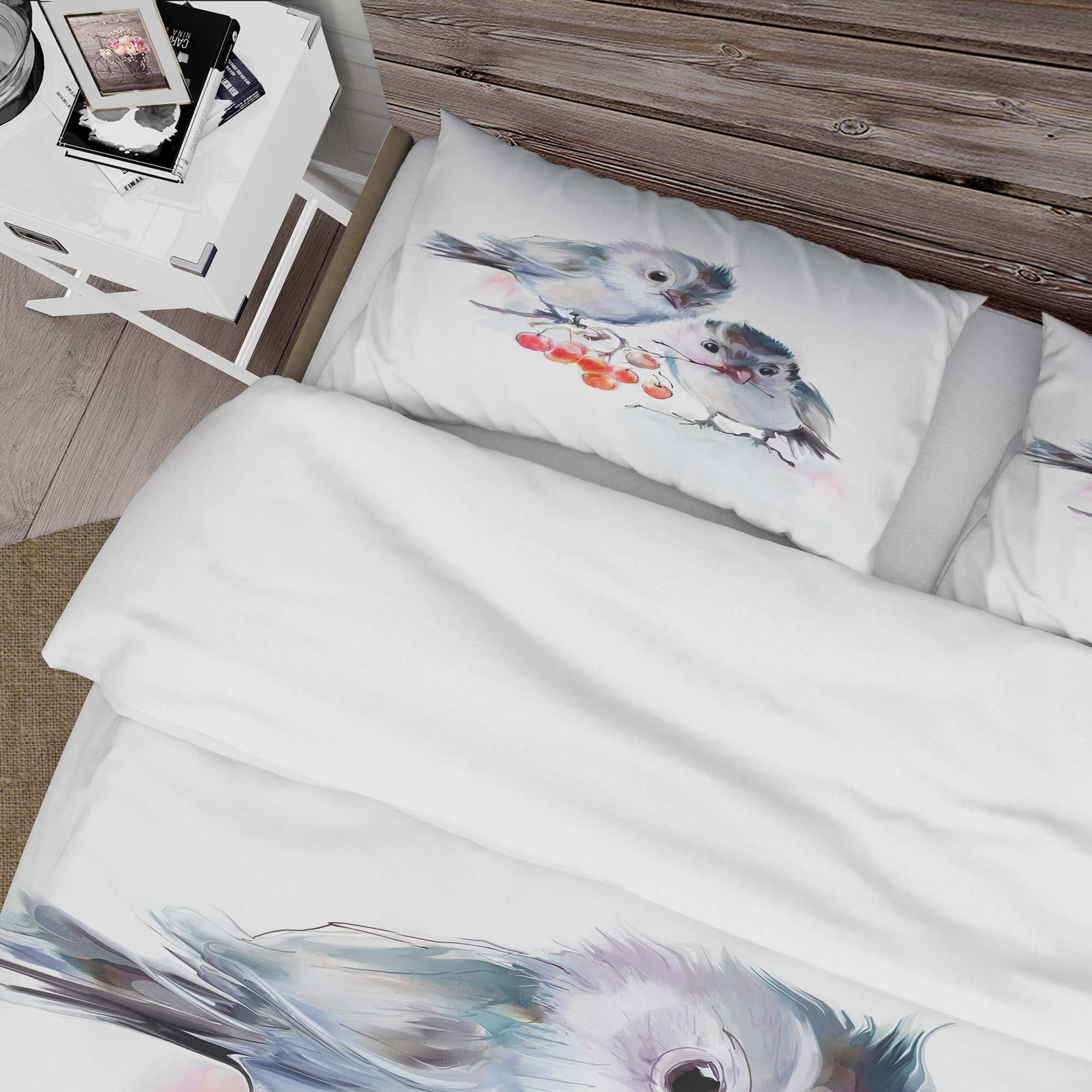 Designart 'Birds on Branch With Red Berries' Animal Duvet Cover Set