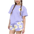 thumbnail image 2 of Fnooota Girls Summer Outfit Sets, Printed Short Sleeve Casual Girls' 2 Piece Sets Kids' Clothing Sets Purple Size 14, 2 of 5